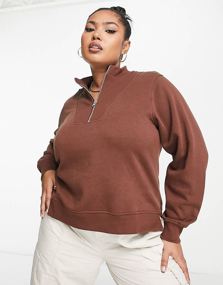 Simply Be half zip sweatshirt in brown - part of a set